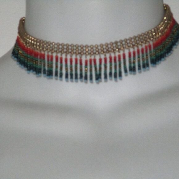 Nordstrom Treasure & Bond Seedbead Multi Color Gold Fringe Choker Necklace NWT 8 - Picture 3 of 6